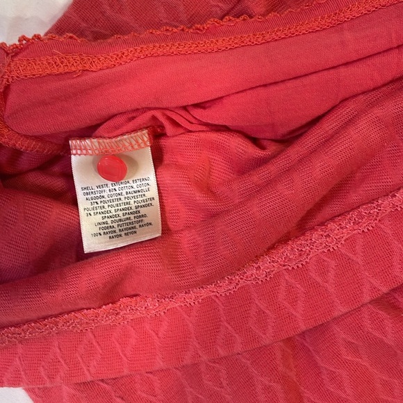 Coral diamond checkered pattern cap sleeve lined retro shift dress button back - Picture 6 of 10
